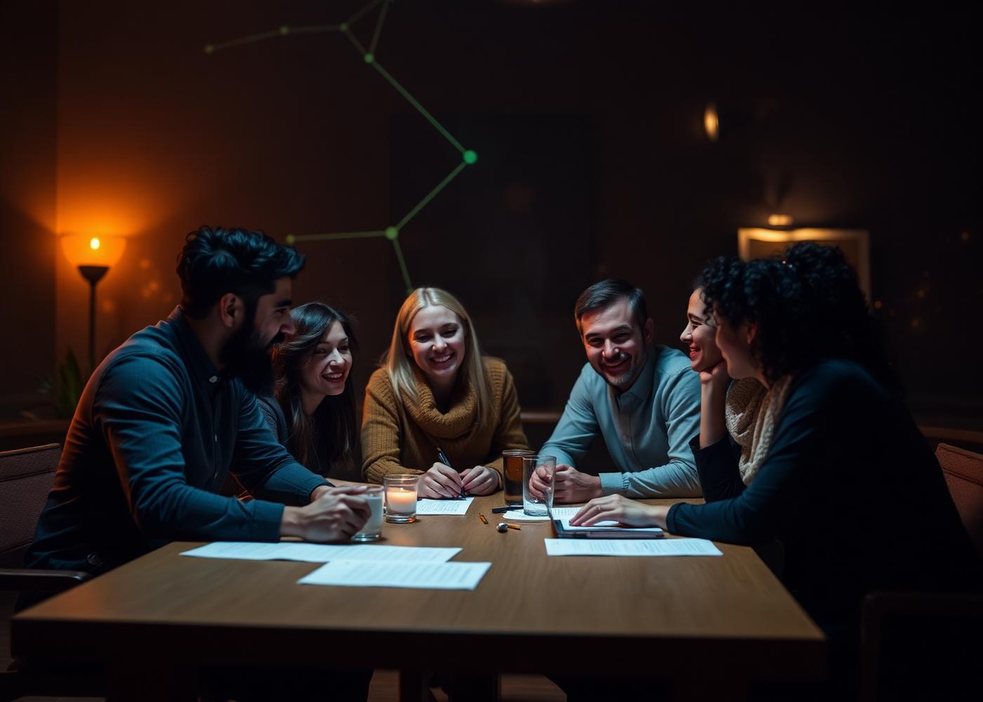 A small diverse team in a relaxed working conversation.